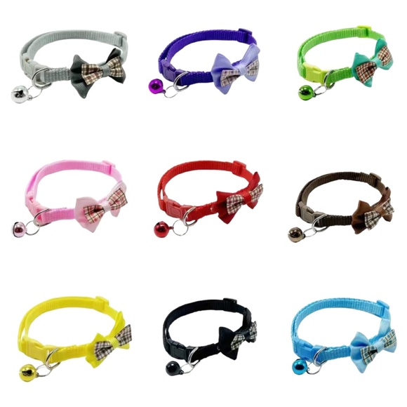 Plaid Bow Adjustable Kitty Cat Or Puppy Breakaway Collar w/ Bell NEW - Picture 1 of 8